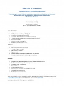 Oferta pracy - Pracownik Działu Produkcji