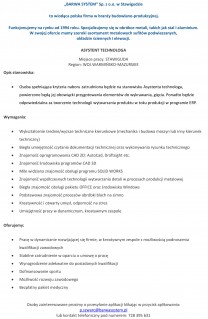 Oferta pracy - Asystent technologa